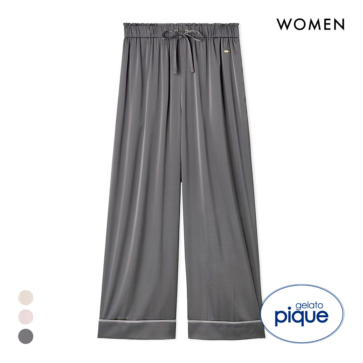 ジェラートピケ レディース 接触冷感サテンラインロングパンツ