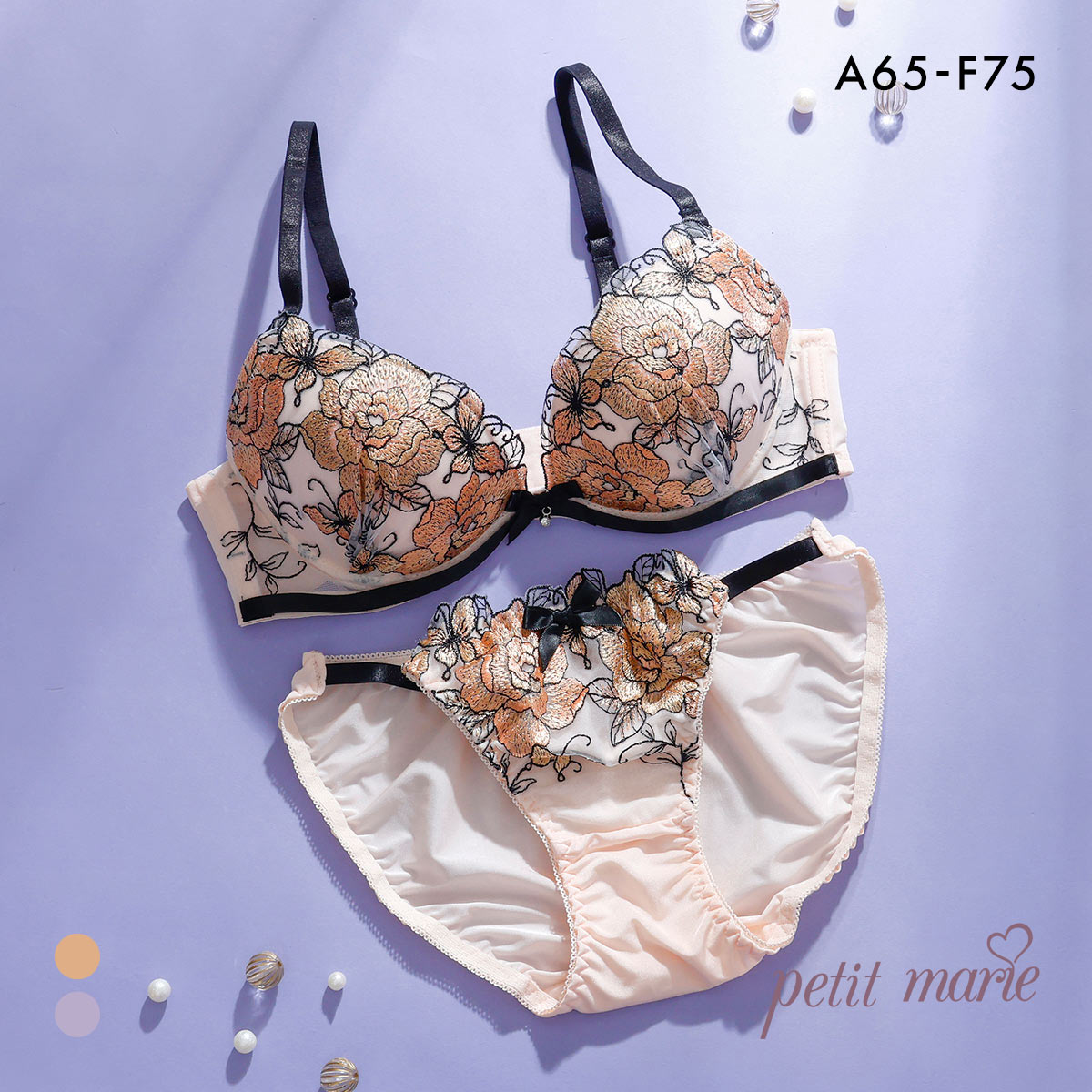 プチマリー ローズ刺繍 ブラセット ABCDEF ブラジャー ショーツ セット