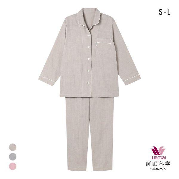 ワコール 睡眠科学 メンズ 三重ガーゼ シャツパジャマ 長袖 上下セット