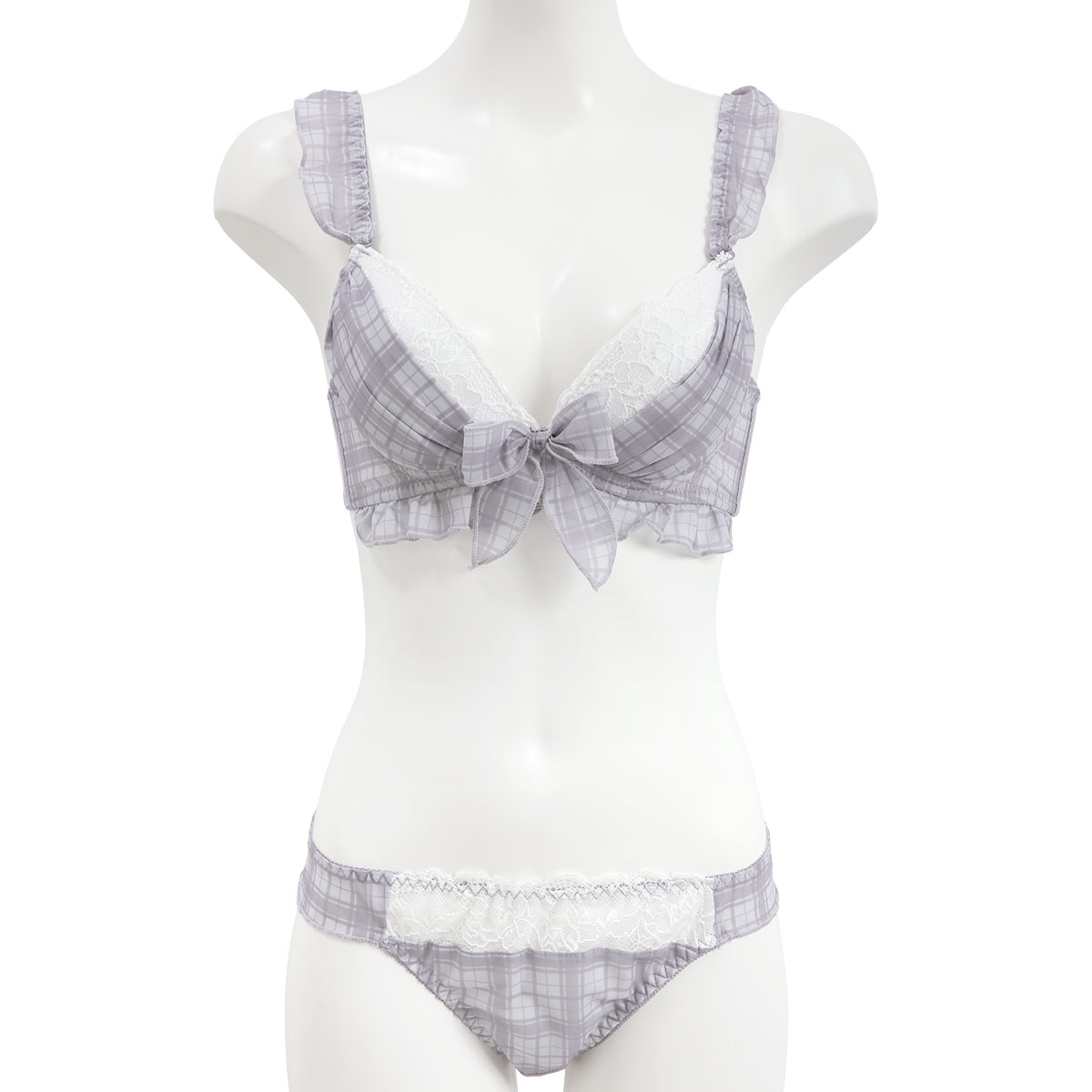 ピュアシェリ チェック柄シフォンフリル ブラセット ABCD ラジャー