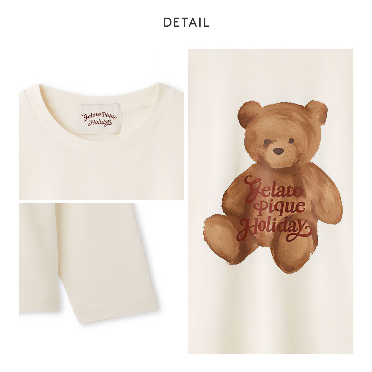 ジェラートピケ レディース HOLIDAY ベアワンポイントロングTシャツ