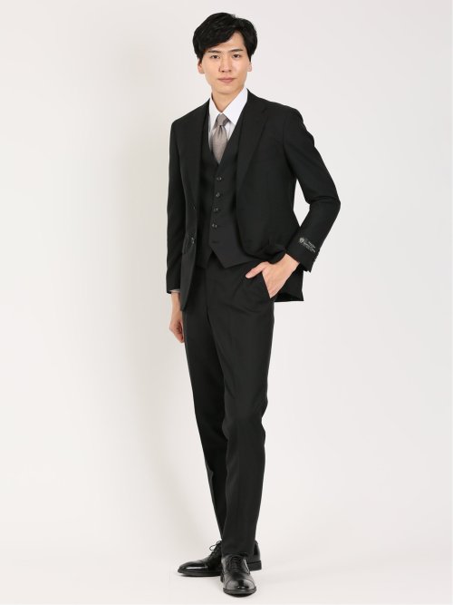 ウール レギュラーフィット 2ボタン3ピーススーツ 無地黒(Y4 05黒