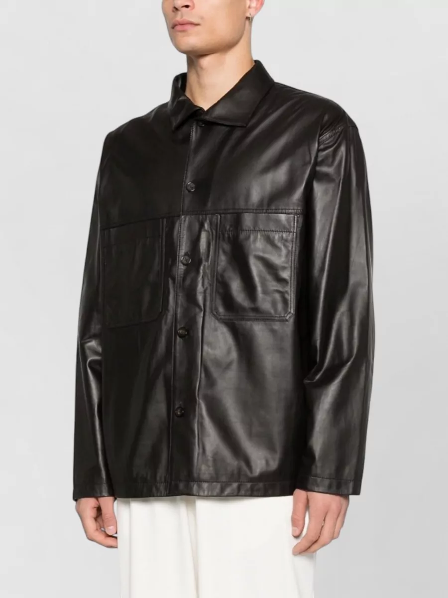 Emporio Armani Lamb leather button-up leather jacket | The Fashion