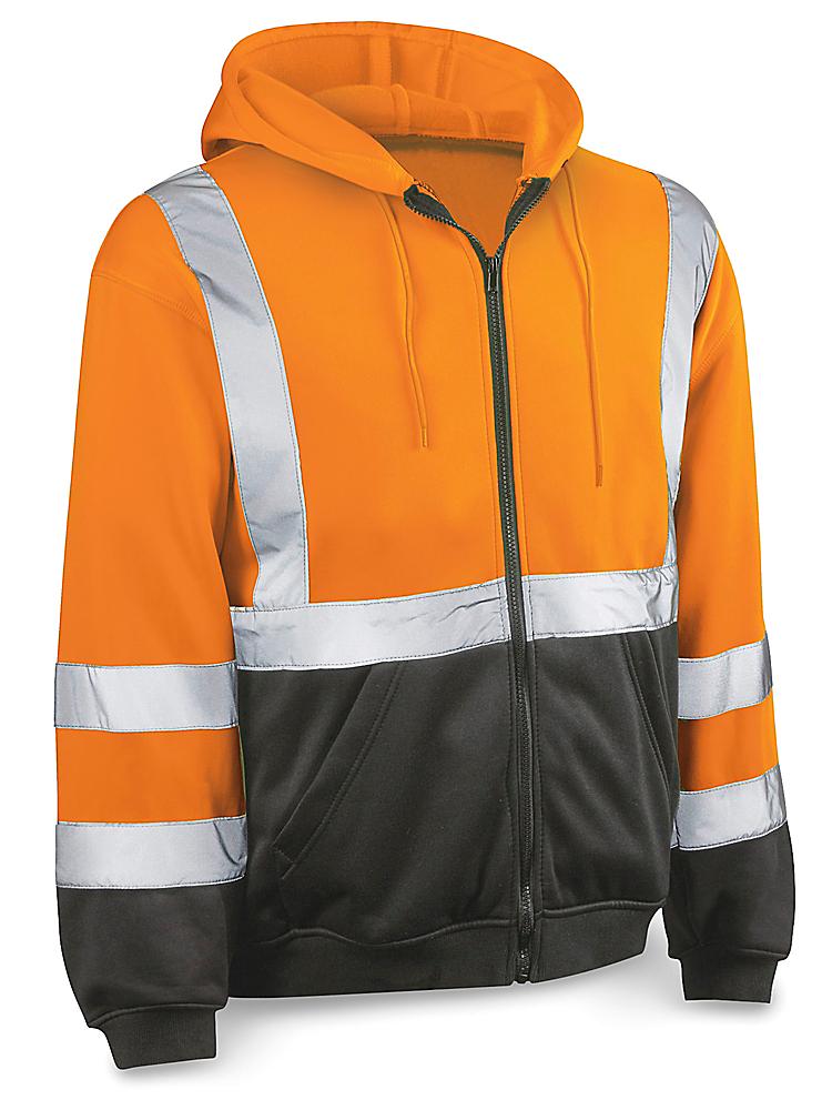 Class 3 Hi-Vis Full-Zip Hoodie - Orange, Large S-21678ORG-L - ULINE