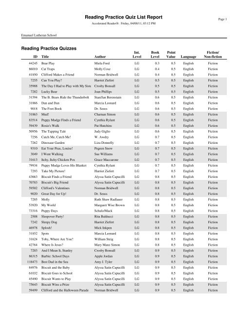 RPQuiz List - Emanuel Lutheran Church