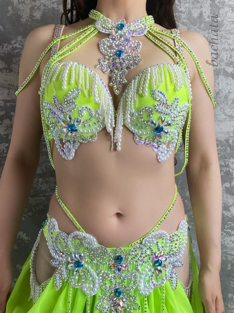 ベリーダンス衣装 ネオングリーン ドレープフレアースカート CT0179 (M-L)