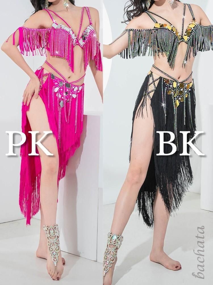 ベリーダンス衣装 ショート丈 ピンク/ブラック (M) CT0111