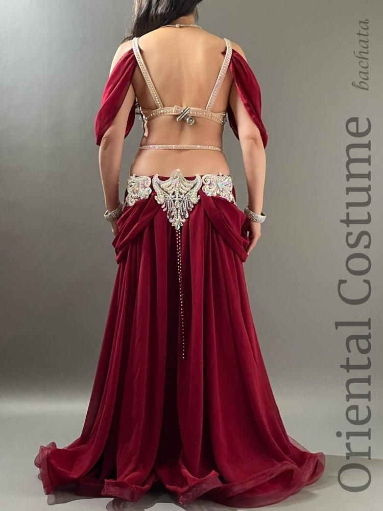 ベリーダンス衣装 大人のドレープシフォンワインレッド (L) CT0441