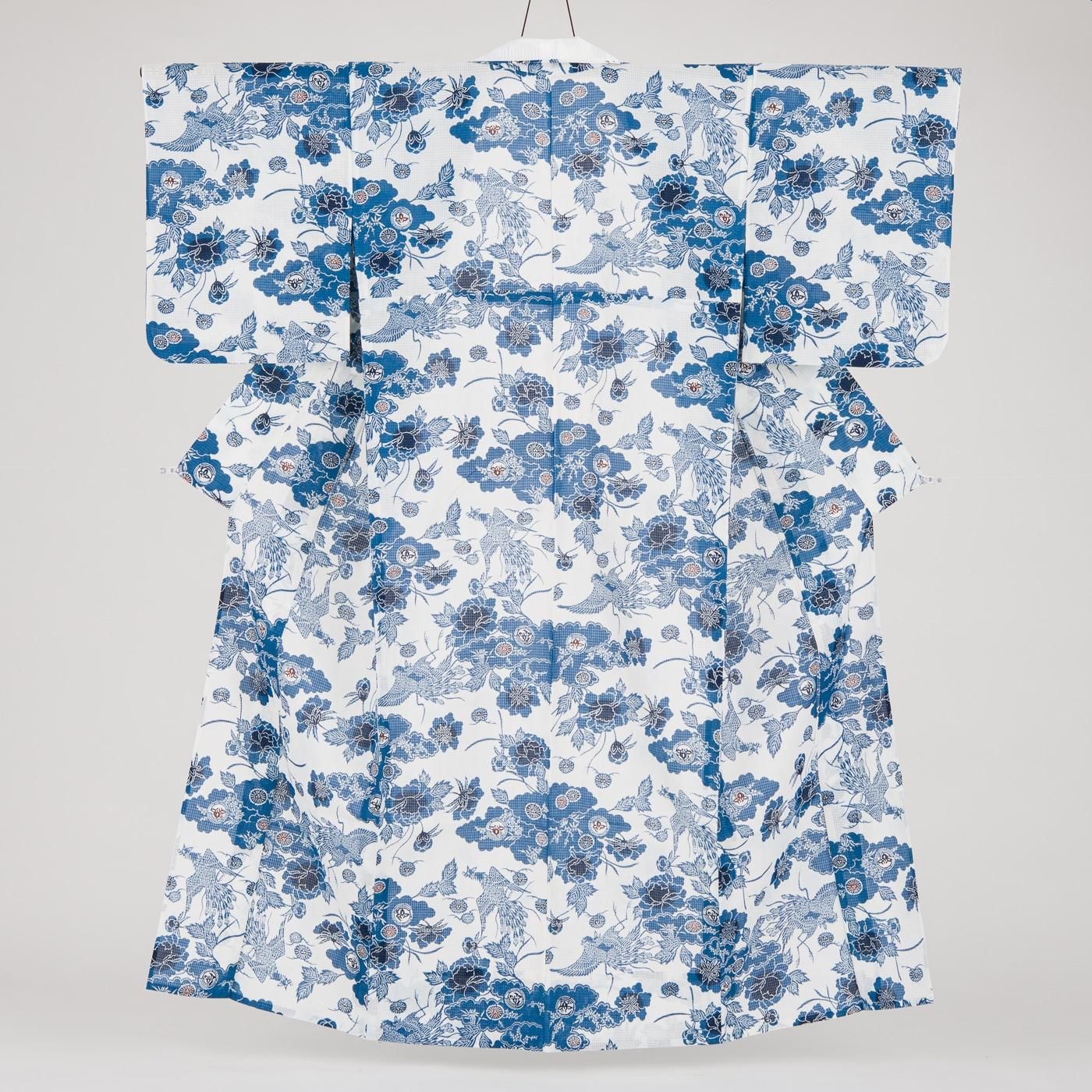 浴衣 綿紅梅 鳳凰と牡丹 - からん::アンティーク着物・リサイクル着物