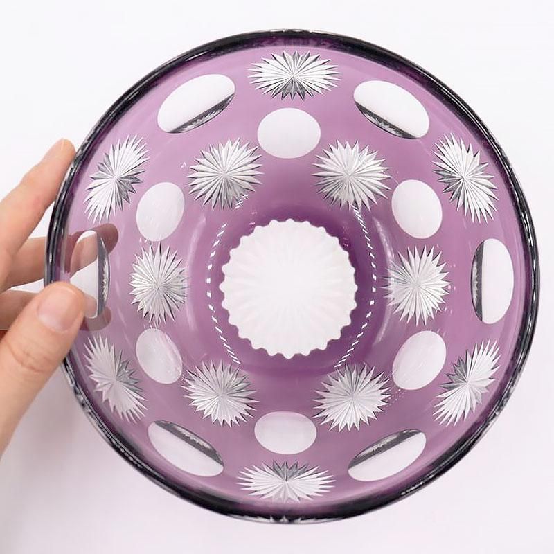 紫切子 ガラス ボウル 鉢 盛り鉢 水玉 菊 モダン 昭和レトロ 大正