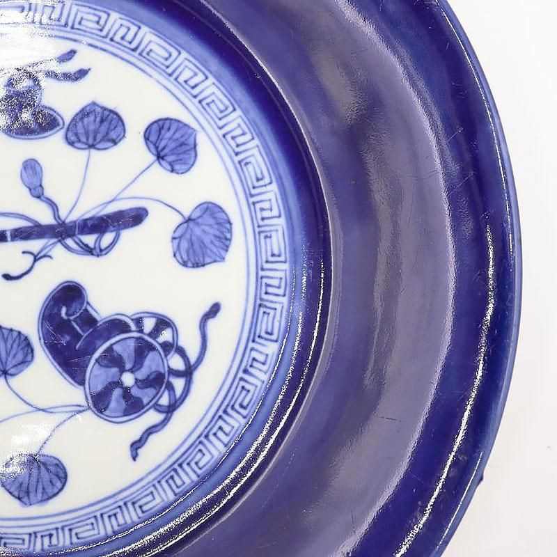 瑠璃藍色 手描き 大皿 飾り皿 盛り皿｜希少アンティーク｜和骨董江戸・明治