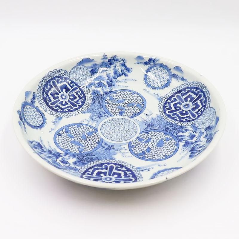 希少価値の高いアンティーク手描き染付大皿｜直径31.5 高さ6｜動物モチーフ