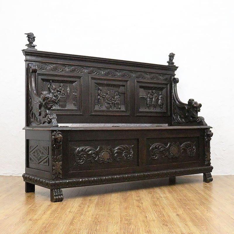 モンクスベンチ ヨーロッパ製 オーク材 収納付き