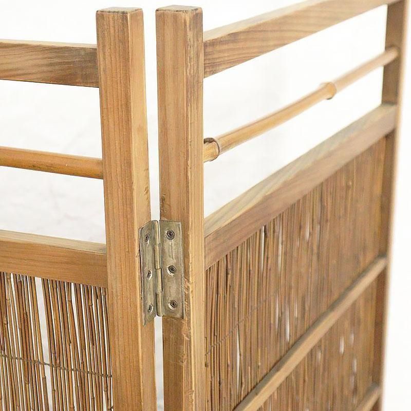 屏風 杉竹製 透かし入り 昭和初期 四連 アンティーク