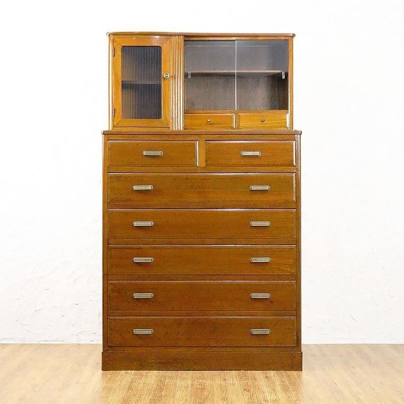 アンティーク ガラス 戸棚 チェスト キャビネット 飾り棚 昭和レトロ