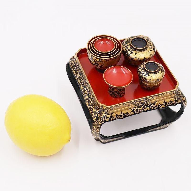 雛道具 黒塗 ミニチュア お膳セット 大正時代 黒塗り 木製