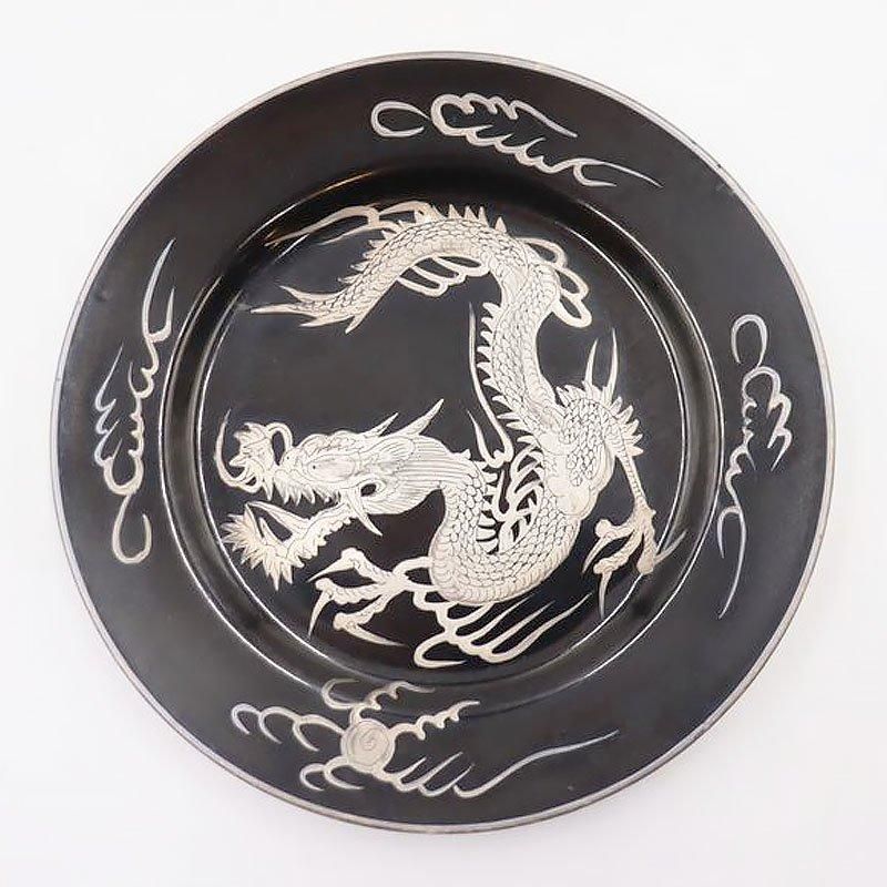 銀龍ブラック ケーキ皿｜希少な手描き九谷焼｜アンティーク品