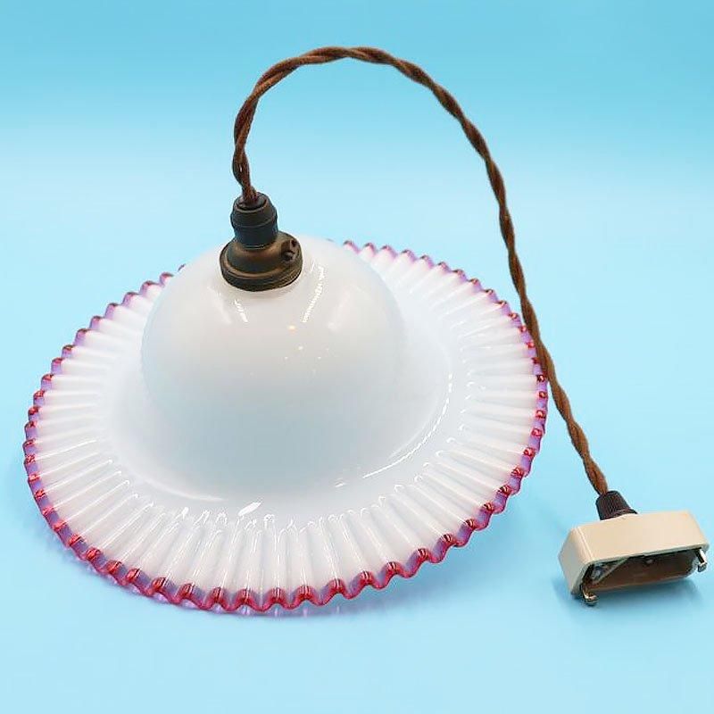 電笠 大正ロマン ガラス 乳白 ピンク 直径22cm