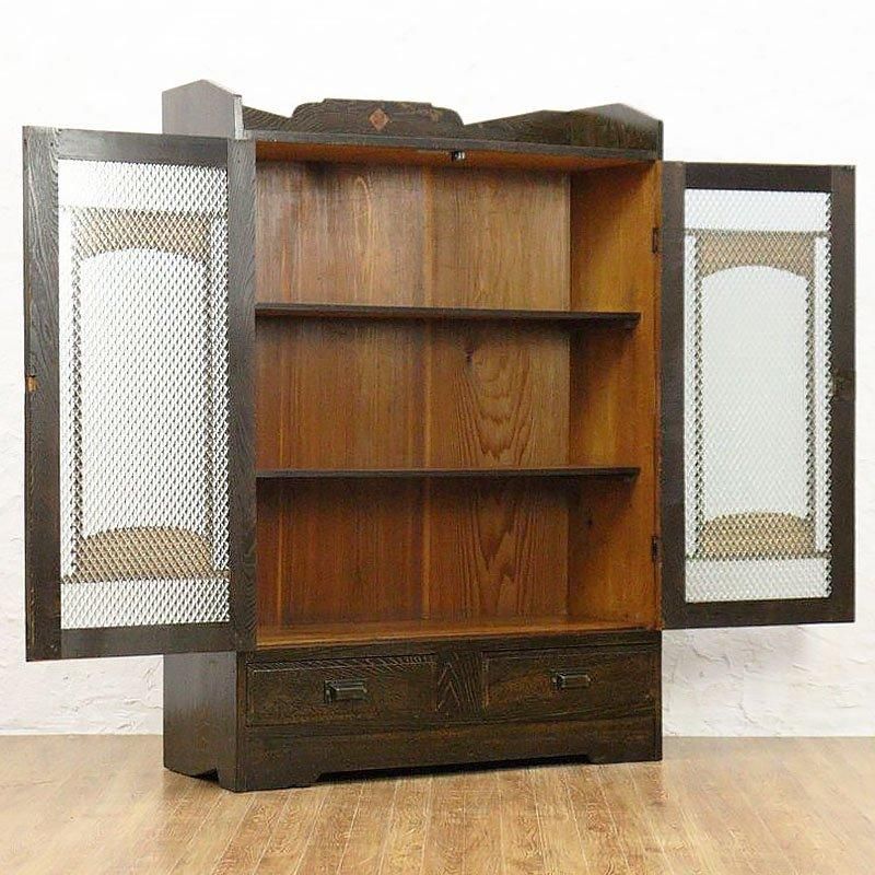 大正昭和期 ダイヤガラス本箱 木目が美しい人気書棚