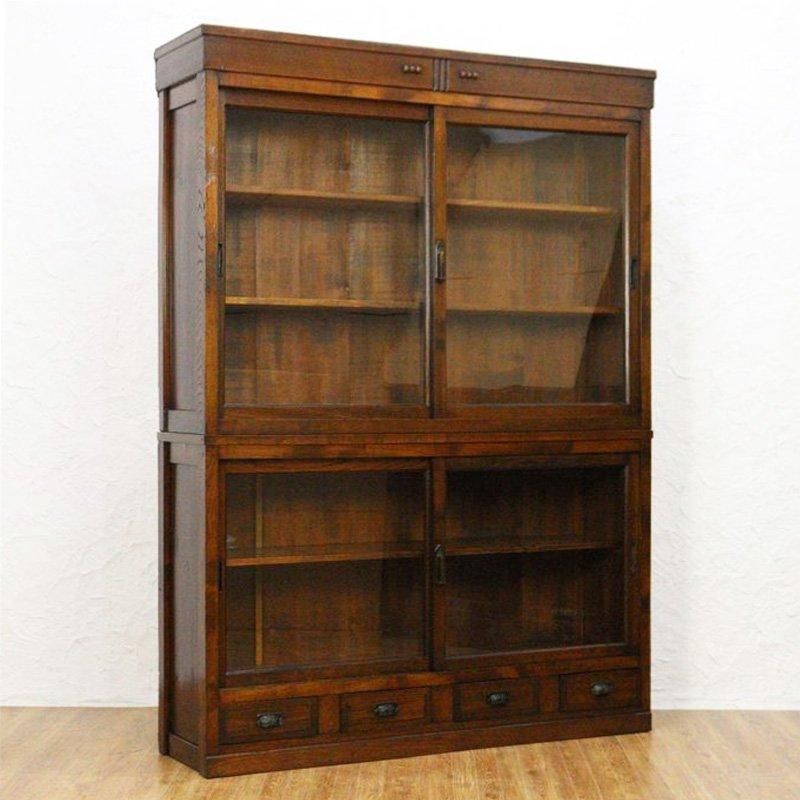 四尺引戸食器棚 キャビネット 収納棚 飾り棚 大正 昭和 アンティーク