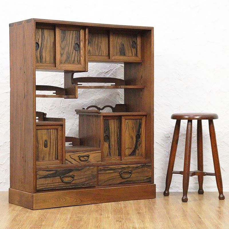 茶箪笥 日本製 ケヤキ 黒柿 大正昭和レトロ