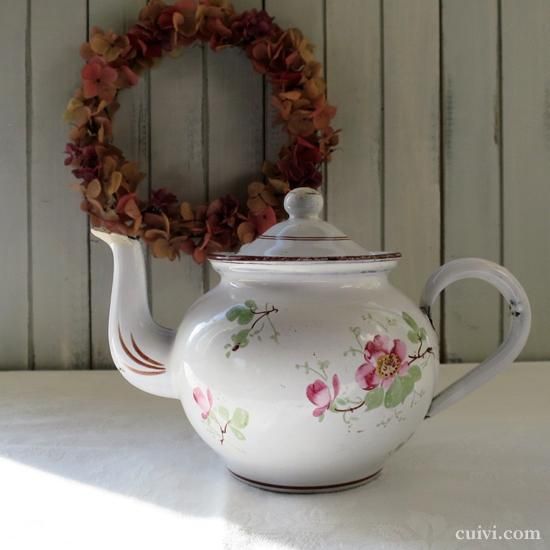 ハンドペイント_フラワー_ホーローティーポット - アンティーク&モダン