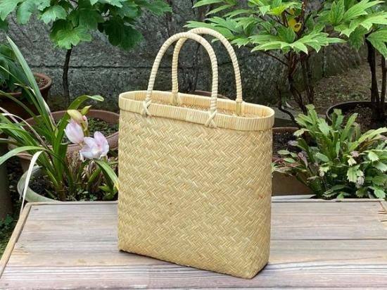極上篠竹手提げ（高）かごバッグ（市場かご）小判【数量限定】
