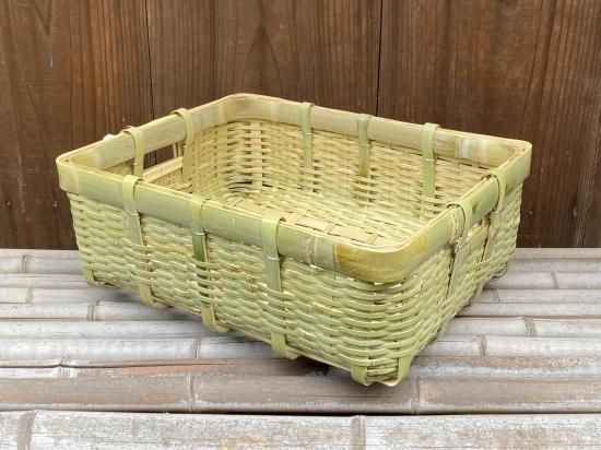 竹製角篭（底四つ目）角かご（持ち手穴あり）