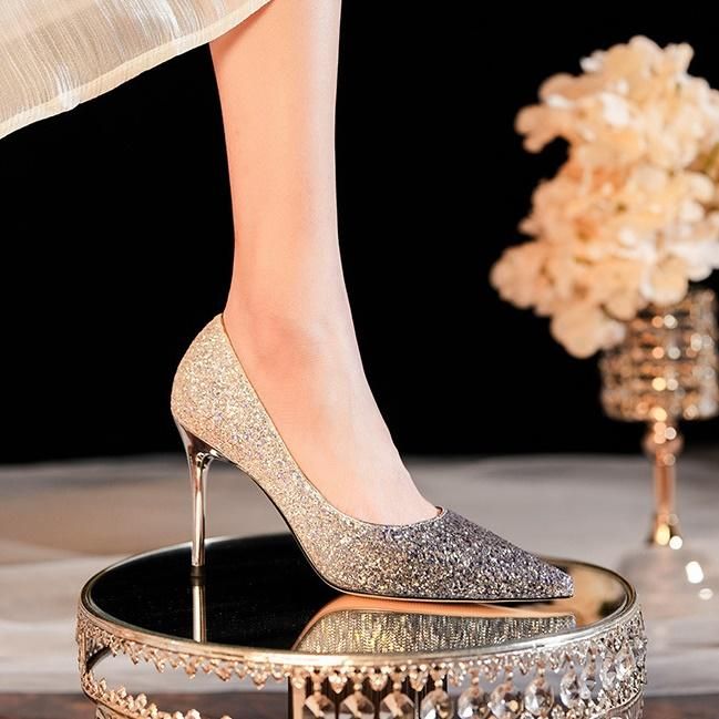パンプス グリッター ラメ ポインテッドトゥ ハイヒール ピンヒール