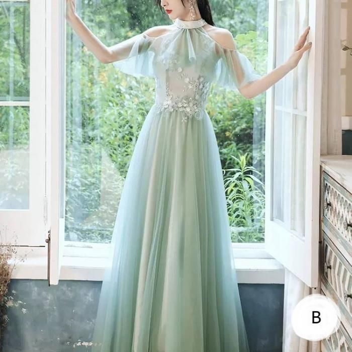 ドレス 花柄 刺繍 シースルー Vネック オープンショルダー Aライン