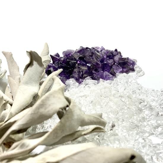 浄化セット アメジスト - 水晶とホワイトセージ - 】 紫水晶 amezyst