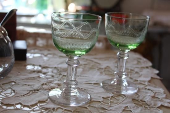 アンティーク ウランガラス ワイングラス 2客セット