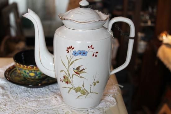 アンティーク 鳥 ホーローポット