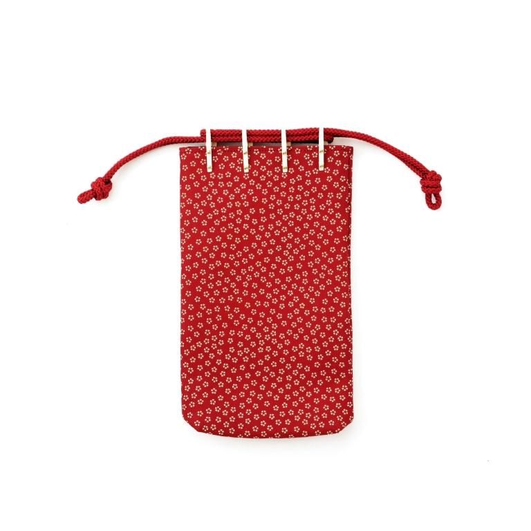 合切袋(小)マチ付［赤地×白漆×小桜］：印傳屋公式オンラインショップ