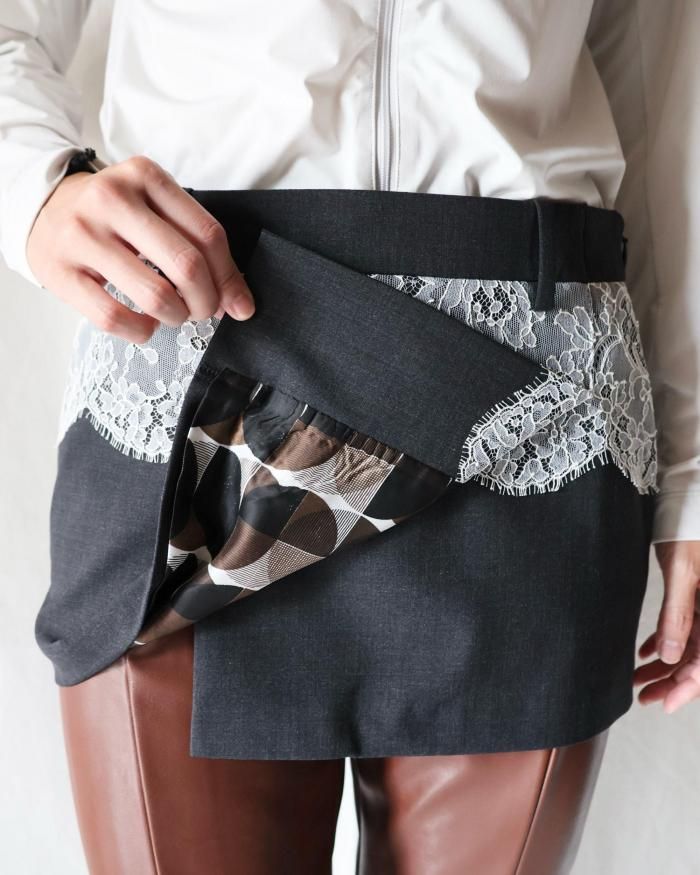 FUMIKA UCHIDA： SUITING LACE WAIST MINI SKIRT - CHL/WHITE - ORANN