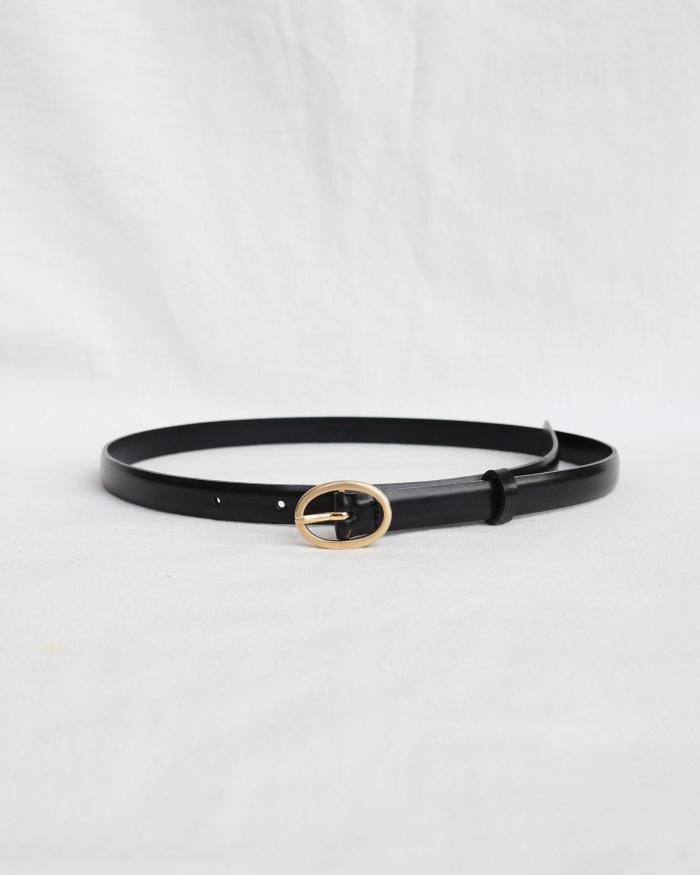 Mame Kurogouchi：Cow Hide Leather Narrow Belt - BLACK