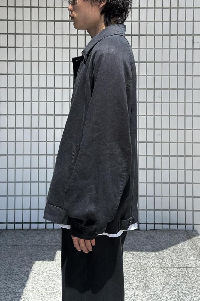 HEAVY LINEN HERRINGBONE ZIP JACKET(BLACK) - H-L