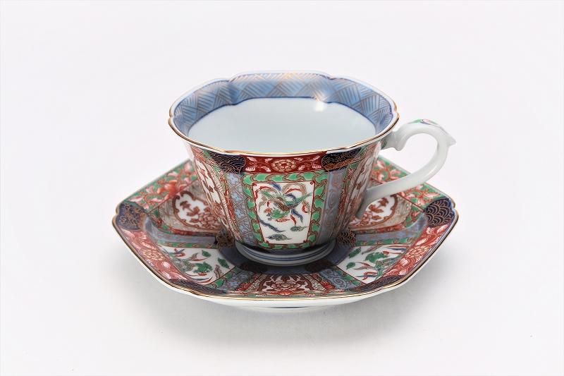 幸楽窯 錦渕呉須色絵山水コーヒー碗皿