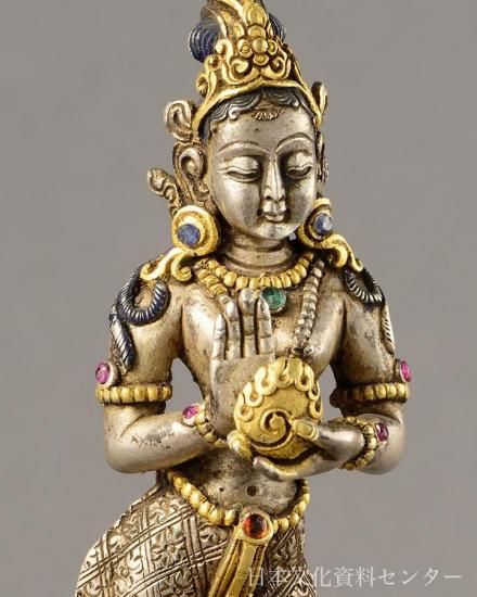 銀製嵌石の救渡仏母(清代・チベット密教)