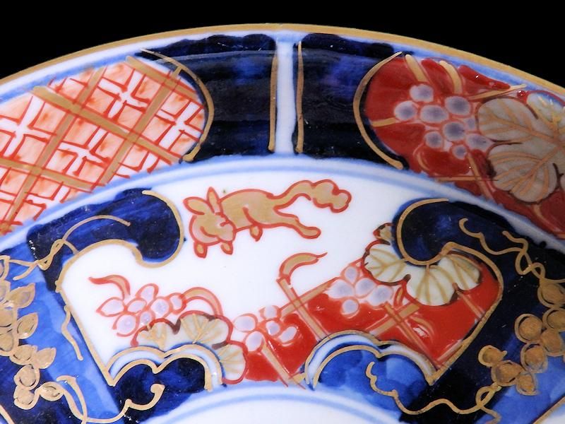 古伊万里 色絵 リスに葡萄図 5寸皿 5枚セット