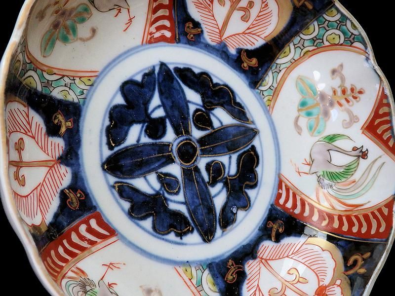 古伊万里 色絵 桐に鳳凰 花の図 膾皿 2客セット