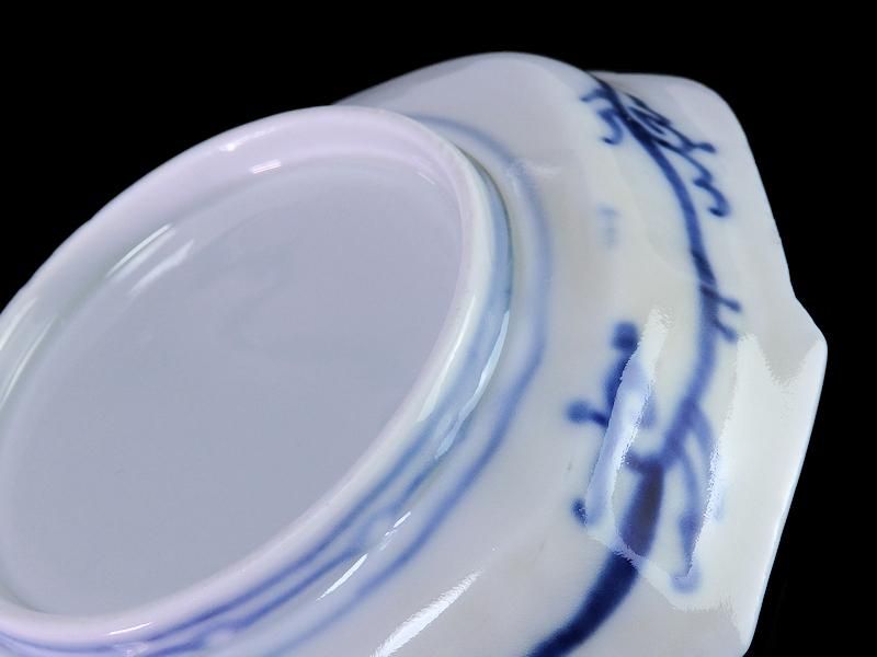 古伊万里 色絵 紫陽花に蝶図 松皮菱形変形皿 5客セット