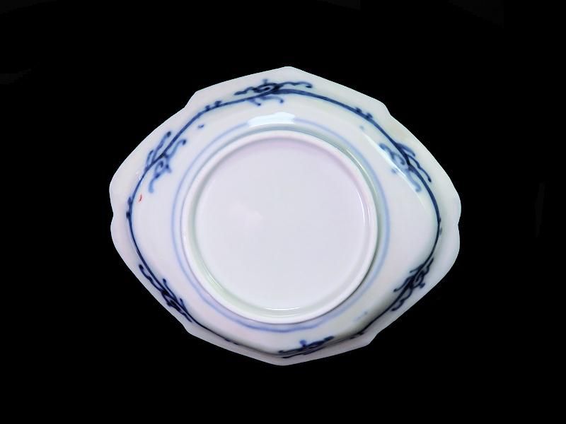 古伊万里 色絵 紫陽花に蝶図 松皮菱形変形皿 5客セット