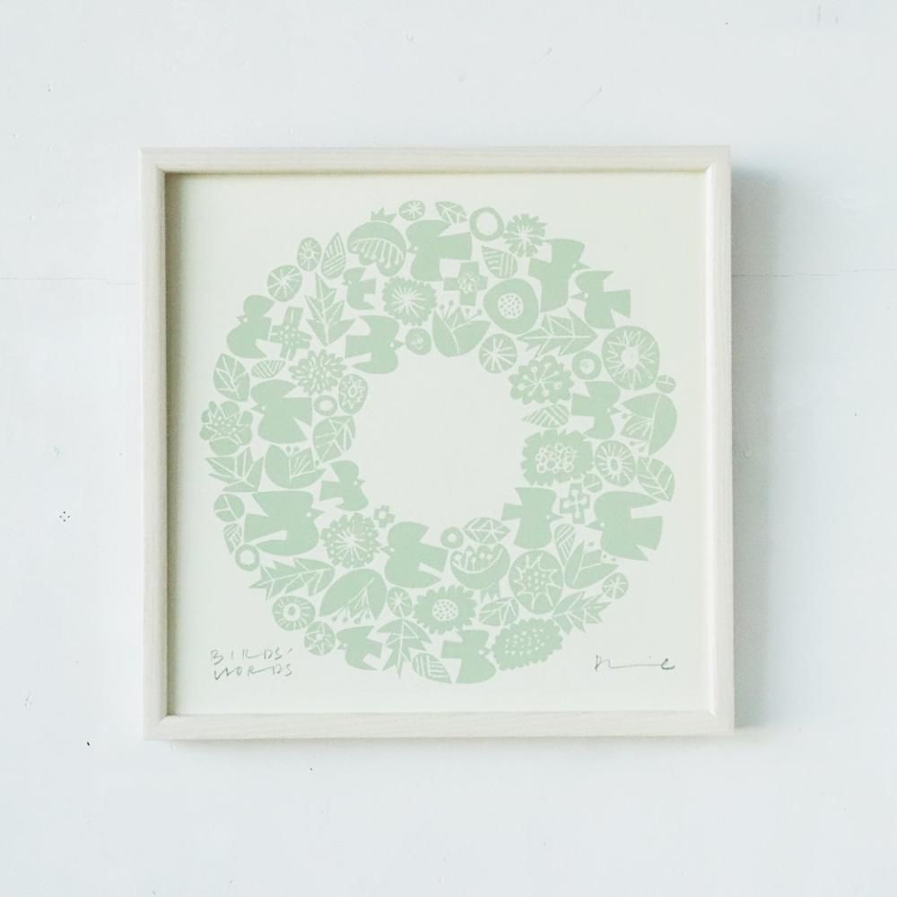 バーズワーズ/シルクスクリーン30cm/WREATH/ミストグリーン｜三島家具