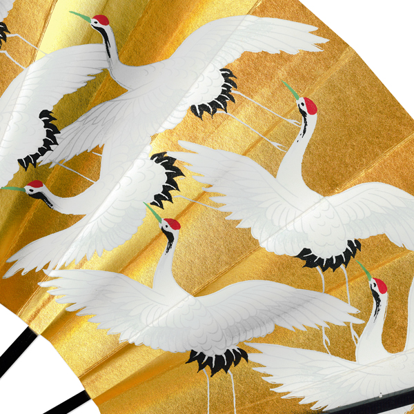 飾り京扇子 舞扇子タイプ 群鶴/緑松 Xb010 - itotsune