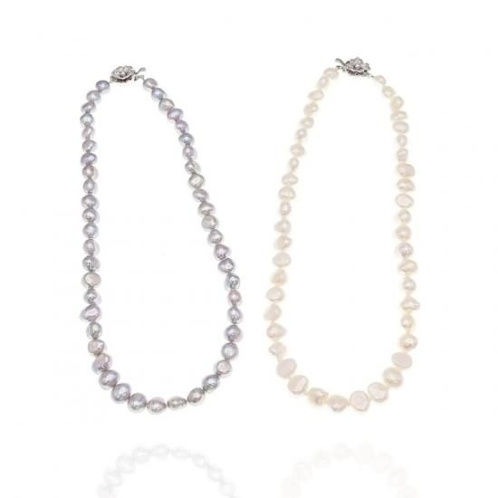≪ バロックパール ≫ 淡水真珠ネックレス（グレー/ホワイト） 約8.0