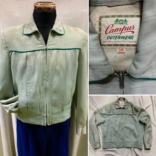 50s Campus ミントグリーン カスリ柄 切替 ギャバジャン パイピング