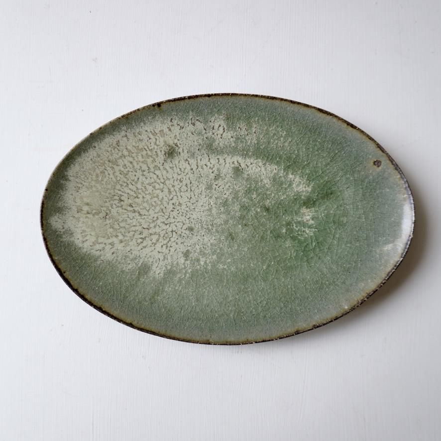 青灰白オリーブオーバル皿 小 - gallery, あるゐは_shop