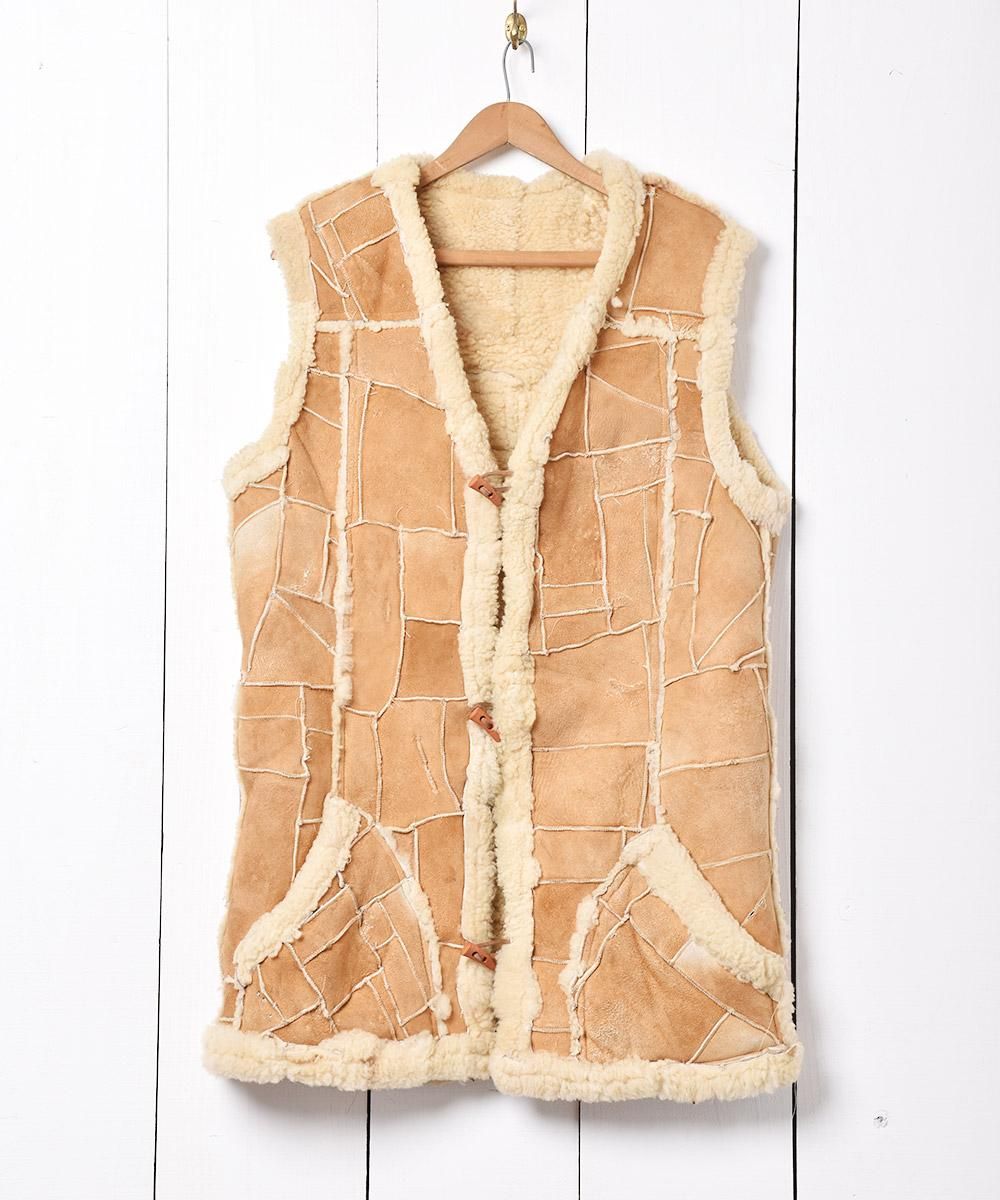 ロングムートンベスト キャメル - 古着屋グレープフルーツ ムーン