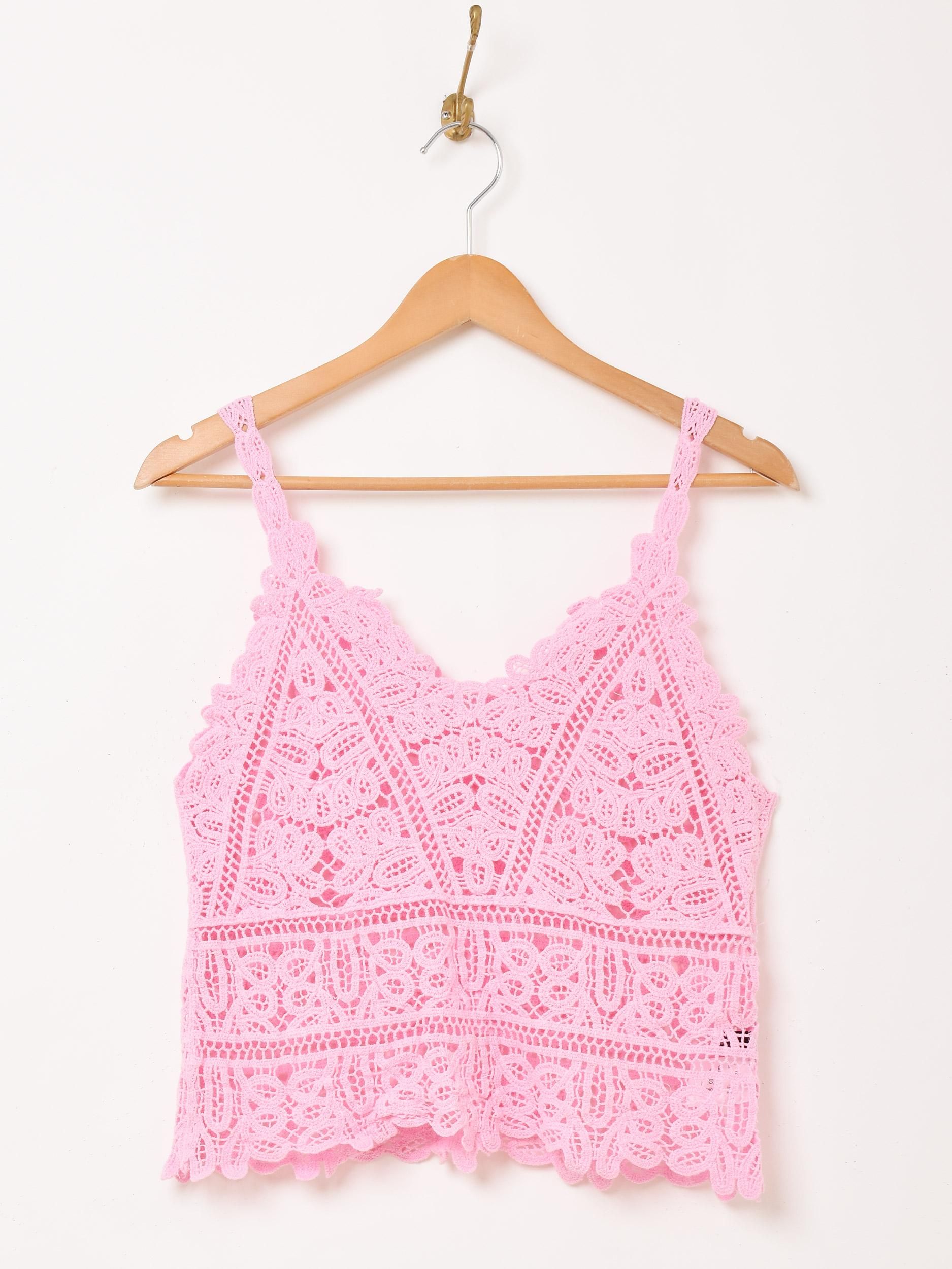 3色展開】「Elcamino」トライアングル クロシェキャミソール ピンク